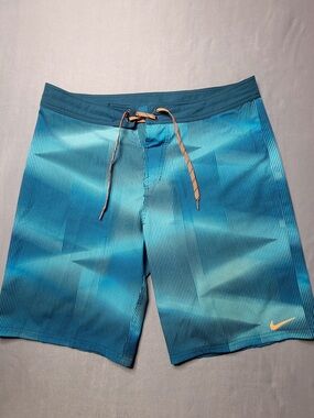 Nike Men’s Teal to Cyan Gradient Board Shorts with Orange Drawstring